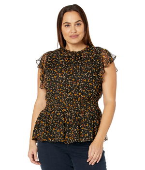 Imbracaminte Femei REIGNING CHAMP Plus Size Kacey Smocked Waist Top in Flower Confetti Black Multi, REIGNING CHAMP