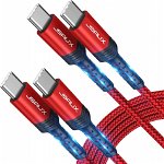 Set de 2 cabluri USB C la USB C JSAUX, rosu/negru, 2 m