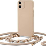 Carcasa cu snur TECH-PROTECT Icon Chain compatibila cu iPhone 11 Beige, Tech-Protect