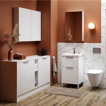 Vas toaleta, Cersanit, K701-104-ECO, ceramica, montat pe perete, inclinat in jos, fixare ascunsa, capac soft close, Alb
