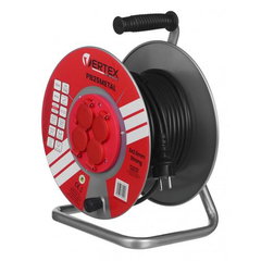 Prelungitor cu tambur Vertex PB25METAL, 4 prize, 25m, Rosu/Negru, Vertex