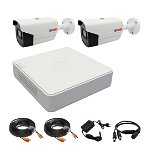 Sistem supraveghere 2 camere Rovision oem Hikvision 2MP, Full HD, IR 40M, DVR 4 Canale 4MP lite, Accesorii incluse, Rovision