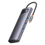 Adaptor Metal Gleam 8in1, Baseus, HUB USB-C - 2x HDMI, 3x USB3.0, SD, TF 100W, Gri