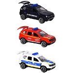 Set Majorette Dacia Duster SOS cu masina de jandarmerie, salvare si politie, Majorette