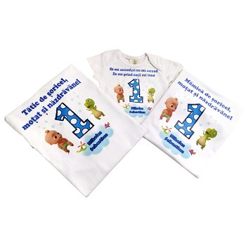 Set 2 tricouri plus 1 body personalizate, pentru familie, aniversare 1 an copil - ACD1620