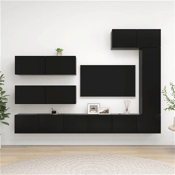 vidaXL Set dulapuri TV, 7 piese, negru, lemn prelucrat, vidaXL