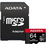 Card de memorie ADATA Endurance MicroSDXC 64GB UHS-I V30 100MB/s Class 10 + Adaptor AUSDX64GUI3V30SHA2-RA1