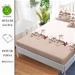 Husa de pat cu elastic 180x200 din Bumbac Finet + 2 Fete de Perna - Crem Bej, ELEGANT HOME PUCIOASA