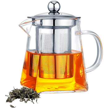Ceainic cu infuzor Quasar & Co., 550 ml, 8 x h12 cm, recipient pentru ceai/cafea, transparent