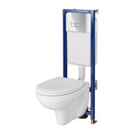 Set rezervor WC cu cadru B676 Cersanit Tech Line Base si clapeta Smart crom plus vas WC Cersania cu capac alb, Cersanit