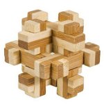 Joc logic IQ din lemn bambus in cutie metalica Construction, Fridolin, 8-9 ani +, Fridolin