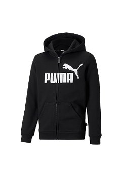 Puma, Hanorac cu imprimeu logo Essentials, Negru, Alb, 110 CM