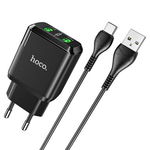 Incarcator Priza 2xUSB-A, 18W, 3A + Cablu Type-C 1m Hoco Charmer (N6) Negru