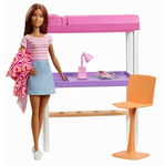 Set Barbie by Mattel Estate Birou cu pat supraetajat, papusa si accesorii, Barbie