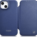 iCarer iCarer CE Premium Leather Folio Case skórzane etui iPhone 14 Plus z klapką magnetyczne MagSafe niebieski (WMI14220715-BU), iCarer