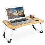 Masa pentru Laptop plianta din MDF, dimensiune 60 x 39,5 cm, cu suport pahar si telefon, AVX