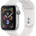 Smartwatch Apple Watch 4, 40mm, LTPO OLED Retina Display, GPS, Bluetooth, Wi-Fi, Bratara Sport Alba, Carcasa aluminiu, Rezistent la apa si praf (Silver)