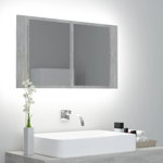 Dulap baie cu oglinda, 80 x 12 x 45 cm, iluminare LED, gri beton