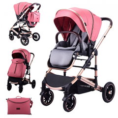 Carucior 2 in 1, L-Sun, reversibil, transformabil din landou in sport, pliabil, cu geanta, suspensii, F3 Luxury Red