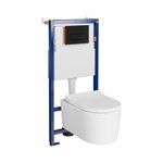 Set vas wc suspendat Inverto cu capac soft close, rezervor incastrat Tech Line Opti si clapeta negru mat, Cersanit