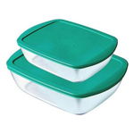 Cutie de prânz dreptunghiulară cu capac Pyrex Cook&Store Turquoise Sticlă (2,1 L / 2,6 L) (2 pcs)