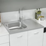 vidaXL Chiuvetă bucătărie cu scurgător, argintiu 800x600x155 mm oțel, vidaXL