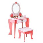 Set masa de toaleta pentru fetite, 92x34x49 cm, scaun si oglinda, accesorii par si machiaj, lemn roz, Procart