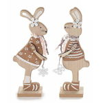 Set 2 figurine Iepurasi Paste din lemn natur maro 9x5x23 cm, Decorer