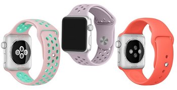 Set 2+1 Gratis, Curele Apple Watch iUni 38 mm Silicon Sport Pink-Blue, Soft Purple, Red