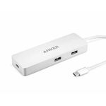 Hub Anker Premium USB-C, Gigabit Ethernet, 2xUSB 3.0, Power Delivery, Argintiu, 1