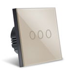 Intrerupator Smart Touch Techstar®, Wireless 2.4GHz, Sticla Securizata, Design Modern, Iluminare LED, 3 Faze, Gold, Techstar