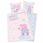 Lenjerie de pat Peppa Pig Roz, pentru copii, din bumbac, reversibila, 2 piese, o husa pilota 140/200 cm, o husa perna 70/90 cm