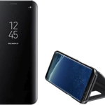 Husa Carte Clear View pentru Samsung Galaxy A52 4G / A52 5G, Functie Stand, Negru, Clear View