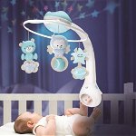 Carusel muzical cu proiector si lampa de veghe Infantino Albastru, Infantino
