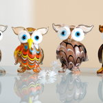 Set 4 deco OWL, sticla, 4X3.5X5.5 cm, GILDE