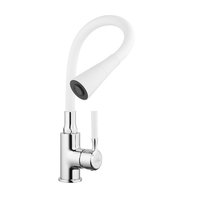 Baterie bucatarie cu pipa flexibila Invena Hula alb - crom