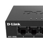 D-Link Switch DGS-105GL, 5 porturi Gigabit, Capacity 10Gbps, desktop, faramanagement, metal, negru, fara ventilator, D-Link Green., D-LINK
