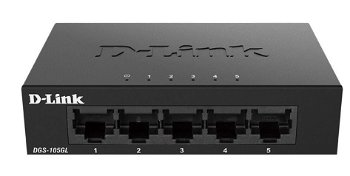 D-Link Switch DGS-105GL, 5 porturi Gigabit, Capacity 10Gbps, desktop, faramanagement, metal, negru, fara ventilator, D-Link Green., D-LINK