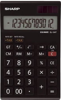Calculator de birou Sharp calculators Calculator de birou, 12 digits, 152 x 96 x 12 mm, dual power, SHARP EL-124TWH - negru/alb