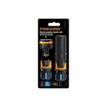 Set accesorii de baza pentru furtun de gradina Fiskars, duza pentru stropit, conector pentru robinet G1 2  , conector pentru furtun 13-15 mm (1 2  -5 8  ), conector cu AquaSTOP pentru furtun 13-15 mm