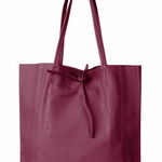 Geanta shopper din piele naturala, magenta inchis, Shopika