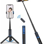 Selfie stick trepied Bluetooth cu telecomanda ATUMTEK, reglabil, aluminiu, negru/albastru