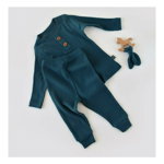 Set bluzita cu maneca lunga si pantaloni lungi din bumbac organic si modal - Bleumarin BabyCosy (Marime: 6-9 luni)