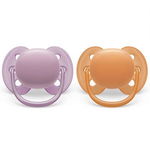 Set 2 suzete Philips-Avent SCF091/33, ultra soft 6-18 luni, Ortodontice, fara BPA, Roz/Portocaliu, Philips Avent