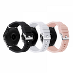 Set 3 curele din silicon universale casual 22mm pentru Samsung Galaxy Watch 46mm cu telescop Quick release negru alb nude