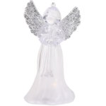 Decorațiune agățată LED Înger cu goarnă, argintiu, 11,5 cm