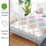 Husa de pat cu elastic 180x200 din Bumbac Finet + 2 Fete de Perna - Motive Colorate, ELEGANT HOME PUCIOASA