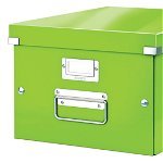 Cutie depozitare Leitz WOW Click & Store, carton laminat, partial reciclat, pliabila, cu capac si maner, 28x20x37 cm, verde, Leitz