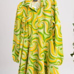 Rochie dama cu maneca lunga si imprimeu verde si galben mm S (36), 