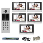 Kit complet videointerfon IP Hikvision pentru 5 apartamente cu tastatura numerica, Hikvision